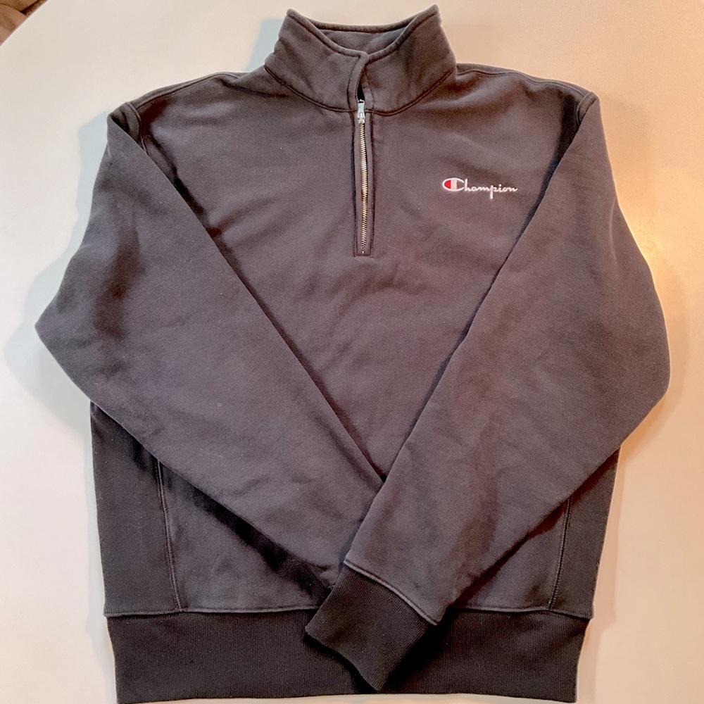 Black Champion Reverse Weave Quarter Zip Sweatshirt (M)